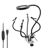 Led 3X Magnifier Bench Vise Table Clamp Soldering Helping Hand Soldering Station Usb 5Pc Flexible Arms Third Hand Tool