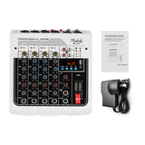 Muslady MIX-400 6-Channel Audio Mixer Mixing Console 3-Band EQ with Reverb Delay Effects +48V Phantom Power Wireless Connect