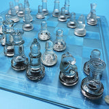 25X25cm Glass Chess Set, Elegant Design - Durable Build - Fully Functional - 32 Frosted And Clear Pieces Crystal Chess
