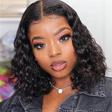 Wig short curly hair black mid-section small volume chemical fiber headgear