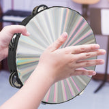 8"/ 10" Radiant Tambourine Handbell Hand Drum with Double Row Jingles Reflective Drum Head Percussion Instrument Toy