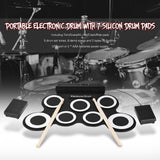 Portable Digital Electronic Folding Drum Set Kit 7 Silicon Drum Pads USB Powered with Drumsticks Foot Pedals 3.5mm Audio Cable