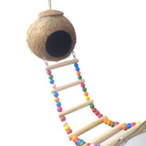 Coconut Bird Nest Hut with Ladder for Parrots Parakeets Conures Cockatiels Small Animals House Pet Cage Habitats Decor