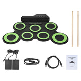 Portable Digital Electronic Folding Drum Set Kit 7 Silicon Drum Pads USB Powered with Drumsticks Foot Pedals 3.5mm Audio Cable
