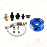 11pcs Oil Cooler Kit Aluminum Blue Cooling Filter Oil Temp Gauge Adapter for Truck Vehicle