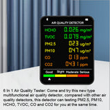 6 In 1 PM2.5 PM10 HCHO TVOC CO CO2 Air Quality Detector CO Carbon Dioxide Formaldehyde Monitor LCD Large Screen Display