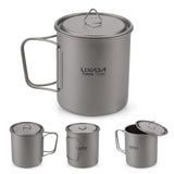 Lixada Cookware Set 300ml/350ml/420ml/550ml/650ml/750ml Ultralight Titanium Cup with Folding Dinner Spork Tableware for Outdoor