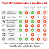 Sports Speed Agility Training Set Includes 1Agility Ladder 12 Disc Cones 4 Steel Stakes 1 Bag For Training Athletes