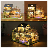 Diy Cabin Wooden Dollhouse Miniature With LED Light Ink Lanting Creative Gift Birthday Gift Small House Model Toy Art House