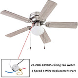 2 PCS Fan Light Switch ZE-208S 3 Speed 4 Wire Ceiling Fan Switch Replacement Part Speed Controlpull Chain Switch