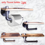Rustic Washroom Storage Rack Bathroom Toilet Cast Iron Pipe Heavy Duty Paper Holder Easy Install 2 In 1 Home Wooden Shelf