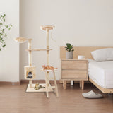 60"Luxury Pet Cat Tree House Condo Furniture Multi-Layer Cat Tree with Ladder Sisal Scratching Post for Cat Climbing JumpingToy