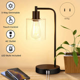 Industrial Press Control Table Lamps Bedside Nightstand Reading Lamps with Glass Shade for Bedroom Living Room US Plug