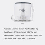 220V House 1L  Electric Mini Rice Cooker Water Food Heater Machine Lunch Box Warmer 2 Persons Cooking Household Multifunction co
