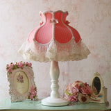 Girls Bedroom Table Lamp White PInk Blue Princess Lace Lampshade Wood Desk Lighting Bedside Lamp Book Reading Table Lamp D94