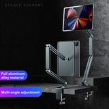 Suspension Magnetic iPad Stand Long Arm Adjustable Tablet Holder For iPad Pro 12.9 / 11 Inch Aluminum Desk Clamping iPad Stand