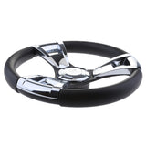 350mm 3/4'' Steering Wheel with Polished Chromed Spokes for Marine Boat Yacht Aluminum alloy spokes Black Grip