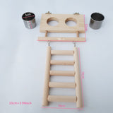 Birds Food Dish Stainless Steel Parrot Feeding Cups Cage Water Food Bowl with Clamp Holder Wooden Platform Ladder Toy