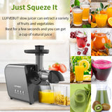 LUFVEBUT Masticating Juicer, Slow Juicer Extractor  Anti-drip Mouth, Quiet Motor, Ideal for Nutrient Fruit and Vegetable Juice