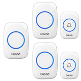 CACAZI Wireless Doorbell A10 DC Battery-operated 300M Range 38 Chimes Waterproof Home Cordless Flash Door Bell White