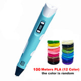 3D Printing Pen DIY Drawing Pen With LCD Display 3D Pen With 12 Colors 100 Meter PLA Filament Christmas Birthday Gift for Child