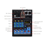 DX-4/DX-6 Professional Audio 4channels/6channels Mixer Bluetooth music Mixer with 48v Phantom Power for Home Karaoke USB Stage