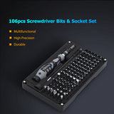 106pcs High Precision Screwdriver Bits&amp;Socket Set Drive Socket Premium 4*28mm CR-V Alloy Steel Slotted Torx Star Hexagon Bits