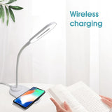 Quick Wireless Charging LED Table Desk Lamp Portable Eye Protect 360 Degree Flexible Press Control Night Light - White