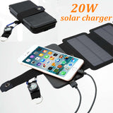 20W Folding Solar Panels Cells Charger Power Battery Sun USB Output Fast Charging Devices Portable for Smartphones