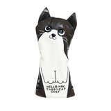Golf Club Cover Cute Crooked Cat Golf Wood Cover PU Leather Waterproof Soft Comfortable for Driver Fairway Hybrid Wood Covers