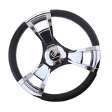 350mm 3/4'' Steering Wheel with Polished Chromed Spokes for Marine Boat Yacht Aluminum alloy spokes Black Grip