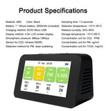 DM601 Multi-function LCD Air Quality Monitor PM2.5 PM1.0 PM10 CO2 TVOC Particle Detectors CO2 meter Temperature Humidity Monitor