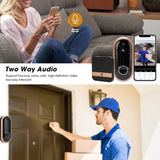 Video Doorbell HD 1080P Two Way Intercom Wireless WiFi Door Bell Night Vision 166° Wide Angle for Home Security 90-260V