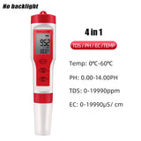 PEZ9908 Water Quality Tester 4 In 1 PH Total Dissolved Solids EC Temperature Detector Test Pen Backlight ℃/℉ Unit Conversion