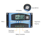 MPPT Dual USB Solar Charge Controller Smart LCD MPPT Tracking 5V/2A Dual USB Output 12V/24V Automatic Identification