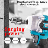 Drillpro 388VF Brushless Cordless Electric Impact Wrench 1/2 inch Power Tools 15000Amh Battery + Sleeve For Makita 18V Battery