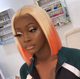 Short straight hair wig with gradient color chemical fiber headgear