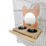 Parrot Mirror Toys for Cage Hanging Bird Feeder with Stainless Steel Food Water Bowl Feeding Cups with Perch Platform
