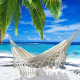 Bohemian Macrame Double Hammock Woven Fringe Tassels Canvas Large Hanging Swing Bed Chair for Beach Yard Bedroom Patio