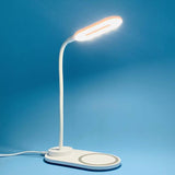 Quick Wireless Charging LED Table Desk Lamp Portable Eye Protect 360 Degree Flexible Press Control Night Light - White