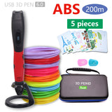 Fashion 3D pen 3D printer Pen and PLA / ABS safety plastic  Can be used outdoors USB powered Free delivery bag Christmas present