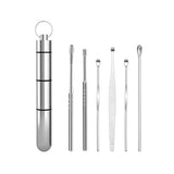 6 Pcs/Set Stainless Steel Spiral Ear Pick Spoon Ear Wax Removal Cleaner Multifunction Portable Ear Pick Ear Care Beauty Tools