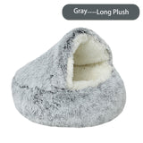 New 2 In 1 Hooded Cave Winter Warm Cat Dog Bed Round Soft Long Plush Dog House Bed For Small Dogs Kennel Cats Pet Nest