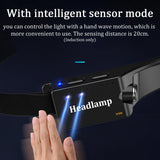 LED Headlamp Flashlight Rechargeable COB High Bright Headlight with Motion Sensor for Outdoor Camping Hiking Fishing Running