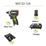 WORX 12V Brushless Motor Impact Cordless Electric Screwdriver WU132 Professional Tool with 42PCS Drill Bits Set Big Torque