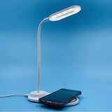 Quick Wireless Charging LED Table Desk Lamp Portable Eye Protect 360 Degree Flexible Press Control Night Light - White