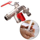 G2AB 90 Degree Double Valve Water Tap Durable Brass Manual Adjust Faucet for Home Outdoor Garden Tools