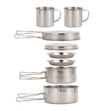 8PCS Camping Cookware Mess Kit Stainless Steel Cooking Pot and Pan Set with Plates Cups for Outdoor Camping Hiking Cooking Set