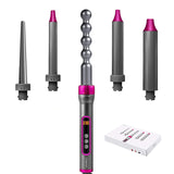 5 in 1 Hair Curling Iron Wand Set 19-32mm Hair Curler Rollers Instant Heating Up Curling Tongs with LCD &amp; Temperature Adjustment