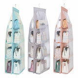8/6 Pockets Fabric Hanging Storage Bag Transparent Pocket Double Sides Hanging Closet Foldable Organize Handbag Storage Bag